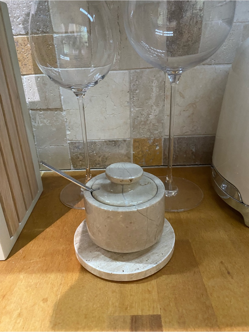 Marble Salt cell Jar with Spoon - Neutral Beige